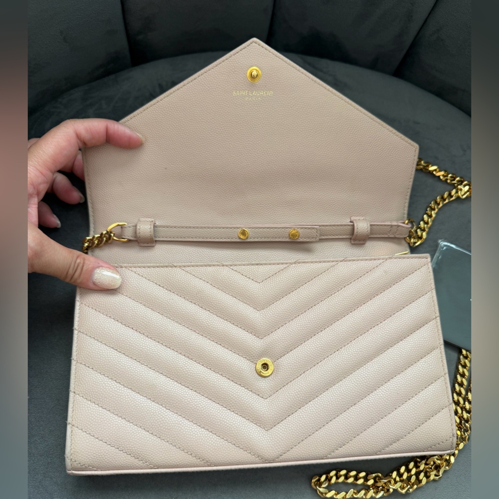 Yves Saint Laurent Cassandre Monogram Bag Blush Pink with Gold wallet on chain - Picture 7 of 14